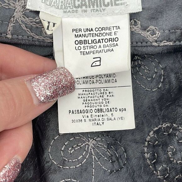 NaraCamicie Formal Top Gray Silver Embroidered Jewel Belted V Neck Size III M - Picture 10 of 12